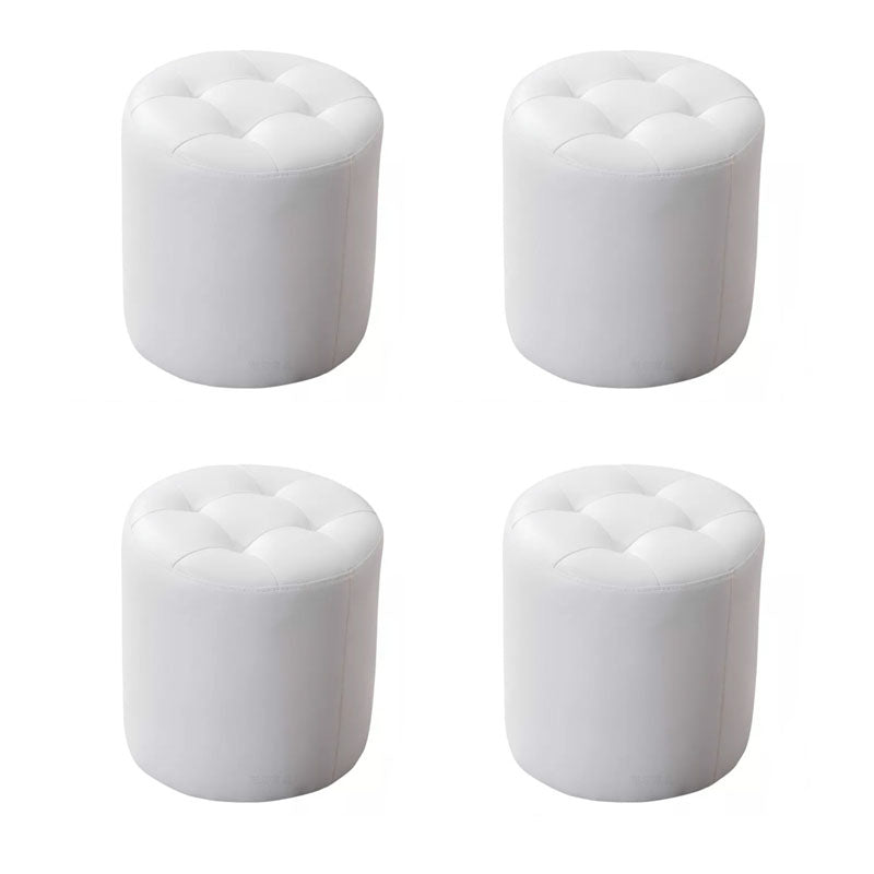 Modern Pouf Ottoman Genuine Leather Upholstered Tufted Solid Color Ottoman Round White 4 Piece Set Clearhalo 'furn' 'furn_ottomans_poufs' 'Furniture' 'Living Room Furniture' 'Ottomans & Poufs' 'ottomans_poufs' 6284521