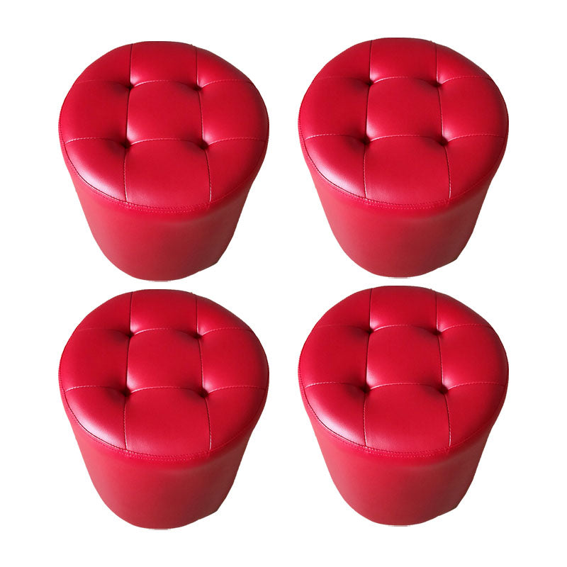 Modern Pouf Ottoman Genuine Leather Upholstered Tufted Solid Color Ottoman Round Red 4 Piece Set Clearhalo 'furn' 'furn_ottomans_poufs' 'Furniture' 'Living Room Furniture' 'Ottomans & Poufs' 'ottomans_poufs' 6284525