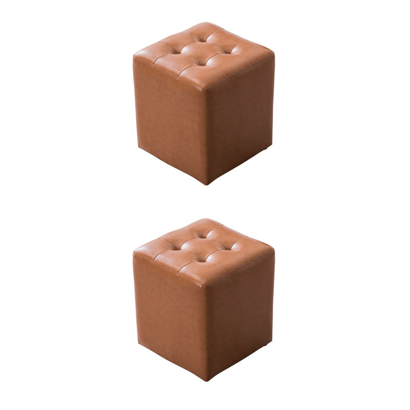 Modern Pouf Ottoman Genuine Leather Upholstered Tufted Solid Color Ottoman Square Brown 2 Piece Set Clearhalo 'furn' 'furn_ottomans_poufs' 'Furniture' 'Living Room Furniture' 'Ottomans & Poufs' 'ottomans_poufs' 6284536
