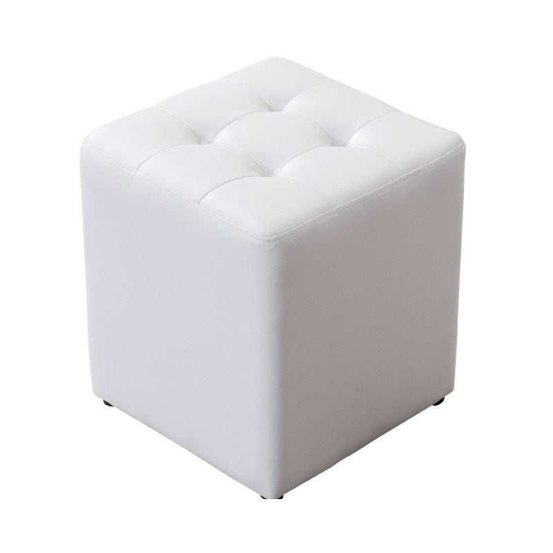 Modern Pouf Ottoman Genuine Leather Upholstered Tufted Solid Color Ottoman Square White 1 Piece Clearhalo 'furn' 'furn_ottomans_poufs' 'Furniture' 'Living Room Furniture' 'Ottomans & Poufs' 'ottomans_poufs' 6284542