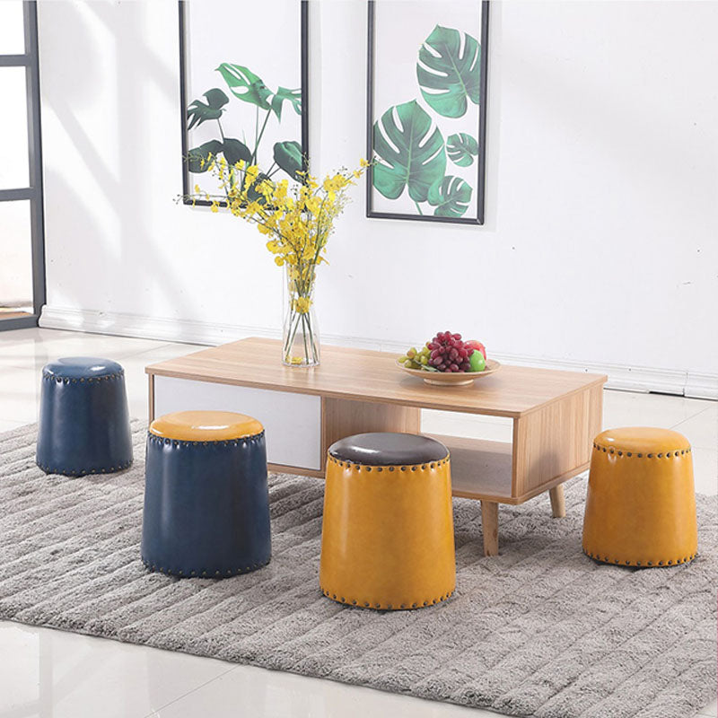 Leather Yellow Pouf Modern Stain Resistant Round Indoor Pouf Clearhalo 'furn' 'furn_ottomans_poufs' 'Furniture' 'Living Room Furniture' 'Ottomans & Poufs' 'ottomans_poufs' 6284571