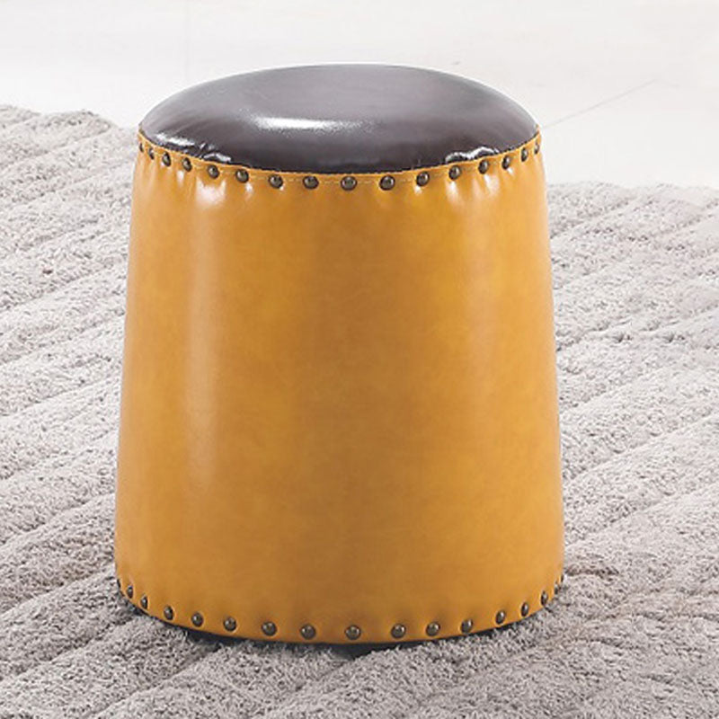 Leather Yellow Pouf Modern Stain Resistant Round Indoor Pouf Ginger 1 Piece Clearhalo 'furn' 'furn_ottomans_poufs' 'Furniture' 'Living Room Furniture' 'Ottomans & Poufs' 'ottomans_poufs' 6284572