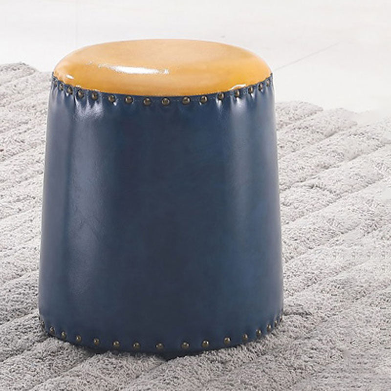 Leather Yellow Pouf Modern Stain Resistant Round Indoor Pouf Dark Blue 1 Piece Clearhalo 'furn' 'furn_ottomans_poufs' 'Furniture' 'Living Room Furniture' 'Ottomans & Poufs' 'ottomans_poufs' 6284585