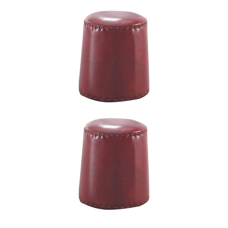 Leather Yellow Pouf Modern Stain Resistant Round Indoor Pouf Red 2 Piece Set Clearhalo 'furn' 'furn_ottomans_poufs' 'Furniture' 'Living Room Furniture' 'Ottomans & Poufs' 'ottomans_poufs' 6284593