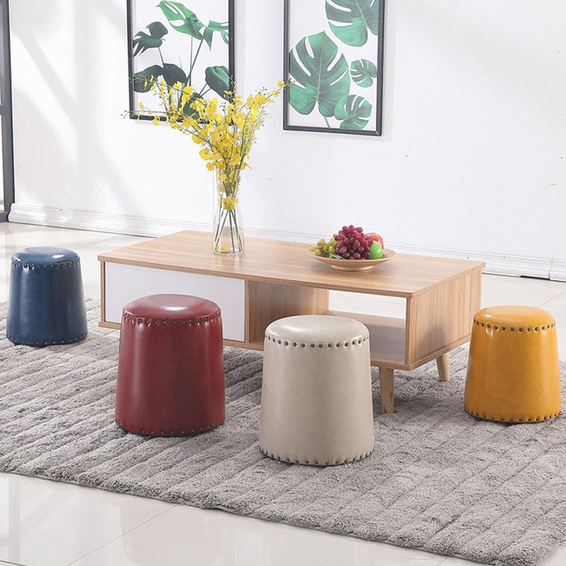 Leather Yellow Pouf Modern Stain Resistant Round Indoor Pouf Clearhalo 'furn' 'furn_ottomans_poufs' 'Furniture' 'Living Room Furniture' 'Ottomans & Poufs' 'ottomans_poufs' 6284599
