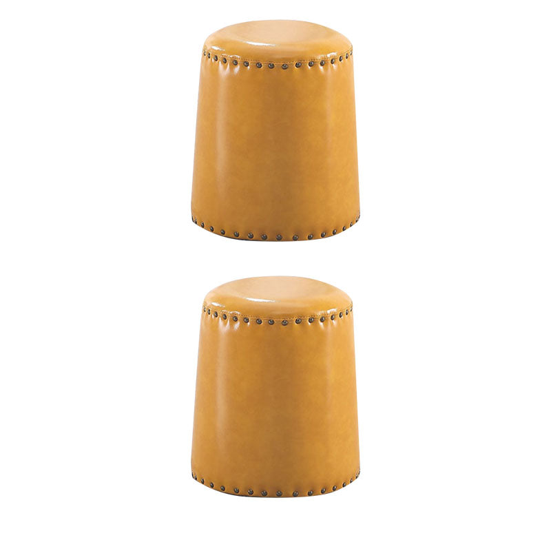 Leather Yellow Pouf Modern Stain Resistant Round Indoor Pouf Yellow 2 Piece Set Clearhalo 'furn' 'furn_ottomans_poufs' 'Furniture' 'Living Room Furniture' 'Ottomans & Poufs' 'ottomans_poufs' 6284601