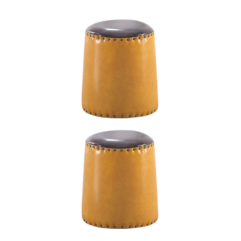 Leather Yellow Pouf Modern Stain Resistant Round Indoor Pouf Ginger 2 Piece Set Clearhalo 'furn' 'furn_ottomans_poufs' 'Furniture' 'Living Room Furniture' 'Ottomans & Poufs' 'ottomans_poufs' 6284609