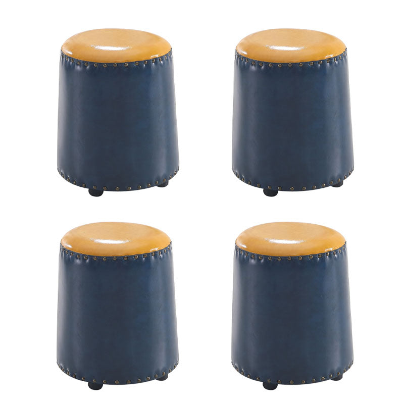Leather Yellow Pouf Modern Stain Resistant Round Indoor Pouf Dark Blue 4 Piece Set Clearhalo 'furn' 'furn_ottomans_poufs' 'Furniture' 'Living Room Furniture' 'Ottomans & Poufs' 'ottomans_poufs' 6284612
