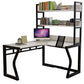 Industrial Wood Office Desk L-Shape Computer Desk with Bookshelf
