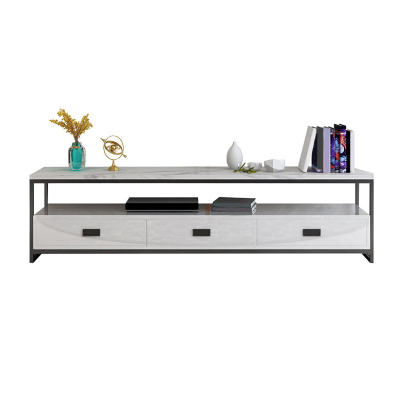 Meuble TV moderne avec 3 tiroirs, console multimédia de rangement ouverte