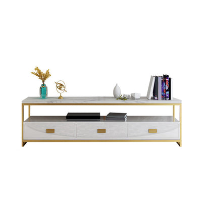 Meuble TV moderne avec 3 tiroirs, console multimédia de rangement ouverte
