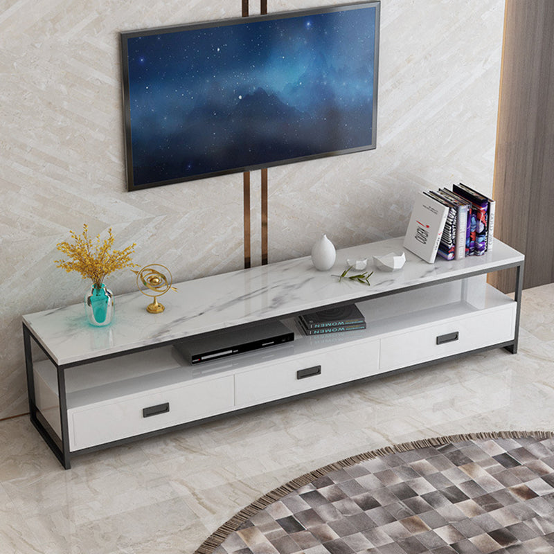 Meuble TV moderne avec 3 tiroirs, console multimédia de rangement ouverte