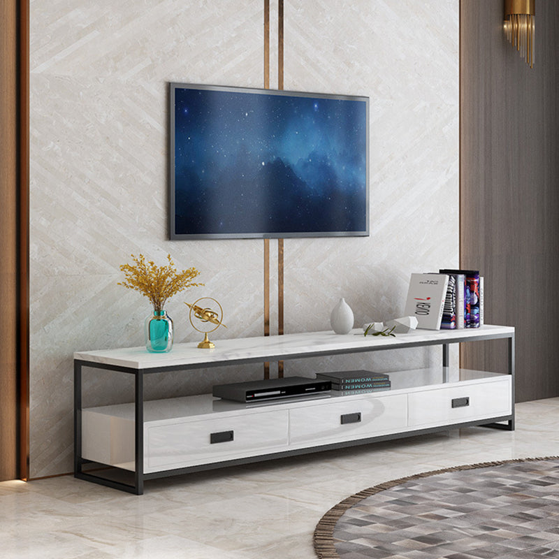 Meuble TV moderne avec 3 tiroirs, console multimédia de rangement ouverte