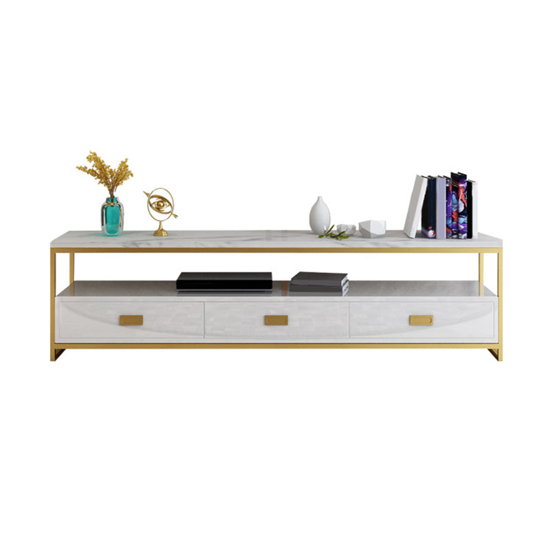 Meuble TV moderne avec 3 tiroirs, console multimédia de rangement ouverte