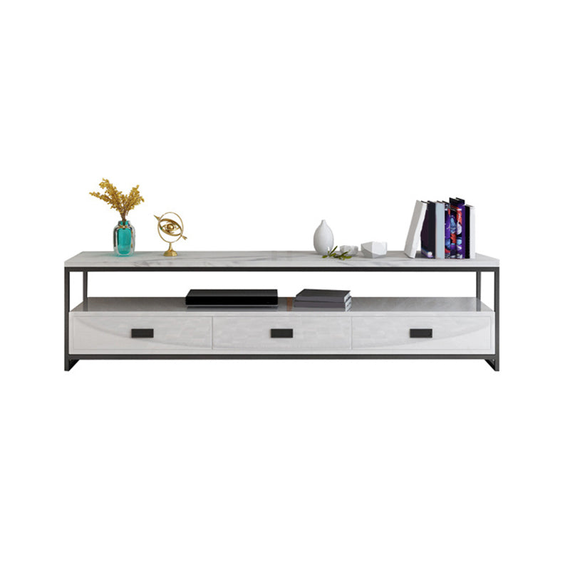 Meuble TV moderne avec 3 tiroirs, console multimédia de rangement ouverte