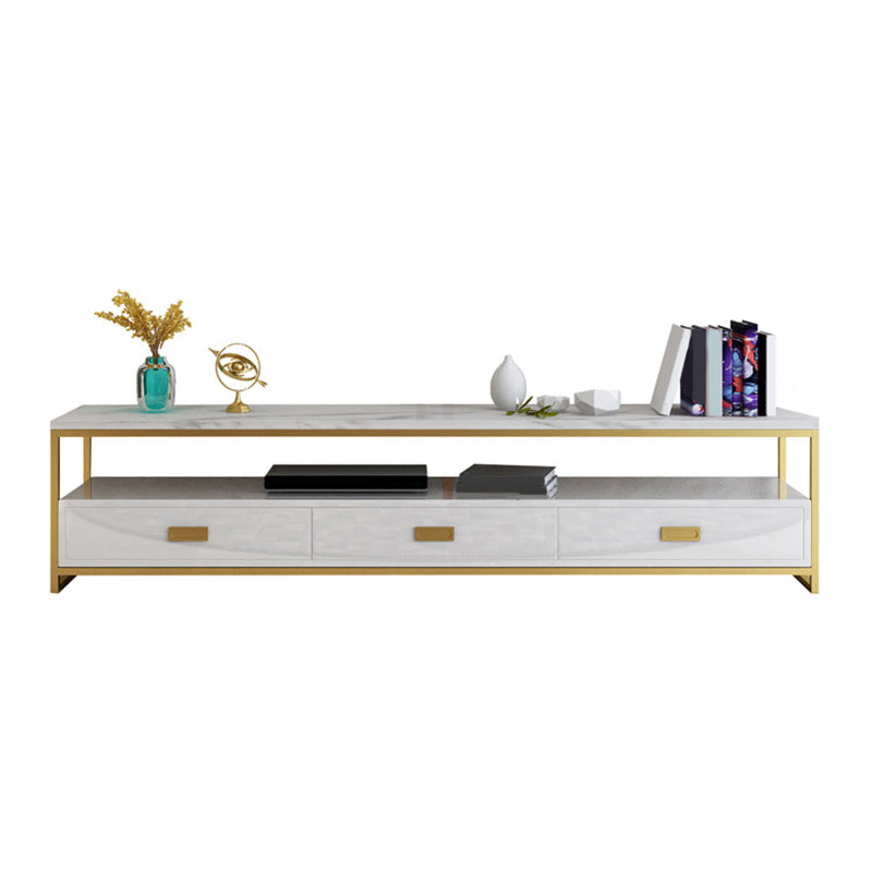 Meuble TV moderne avec 3 tiroirs, console multimédia de rangement ouverte