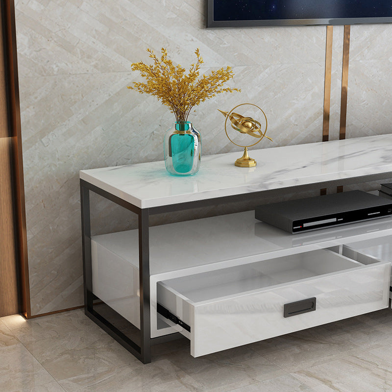 Meuble TV moderne avec 3 tiroirs, console multimédia de rangement ouverte