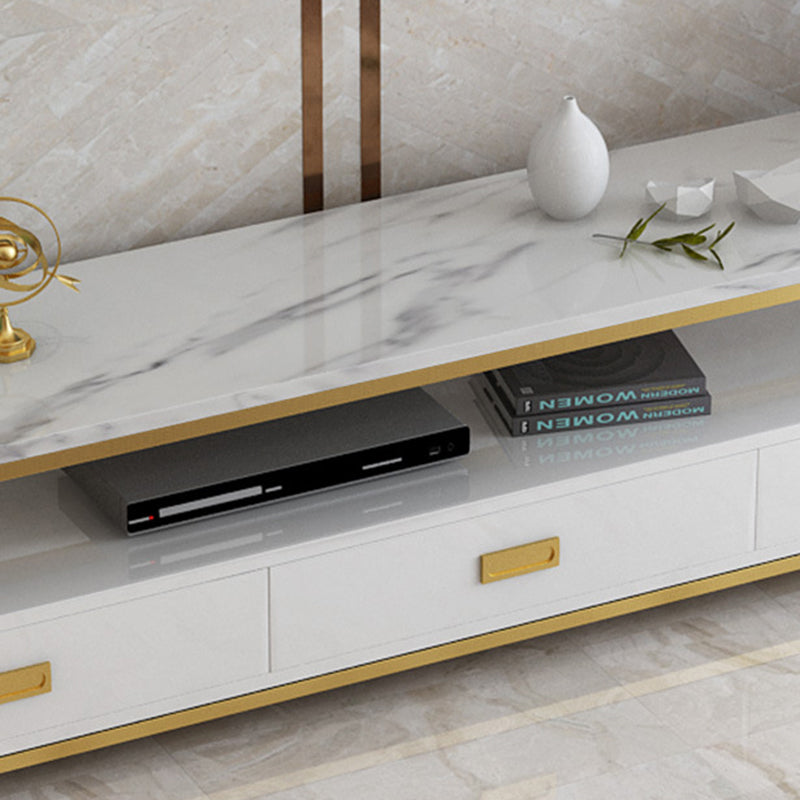 Meuble TV moderne avec 3 tiroirs, console multimédia de rangement ouverte