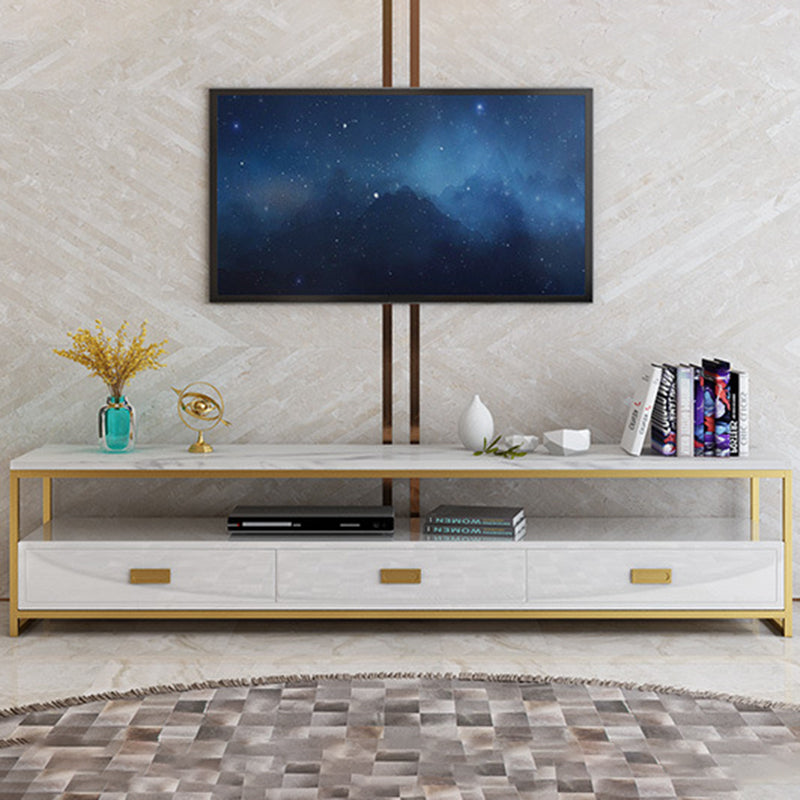 Meuble TV moderne avec 3 tiroirs, console multimédia de rangement ouverte