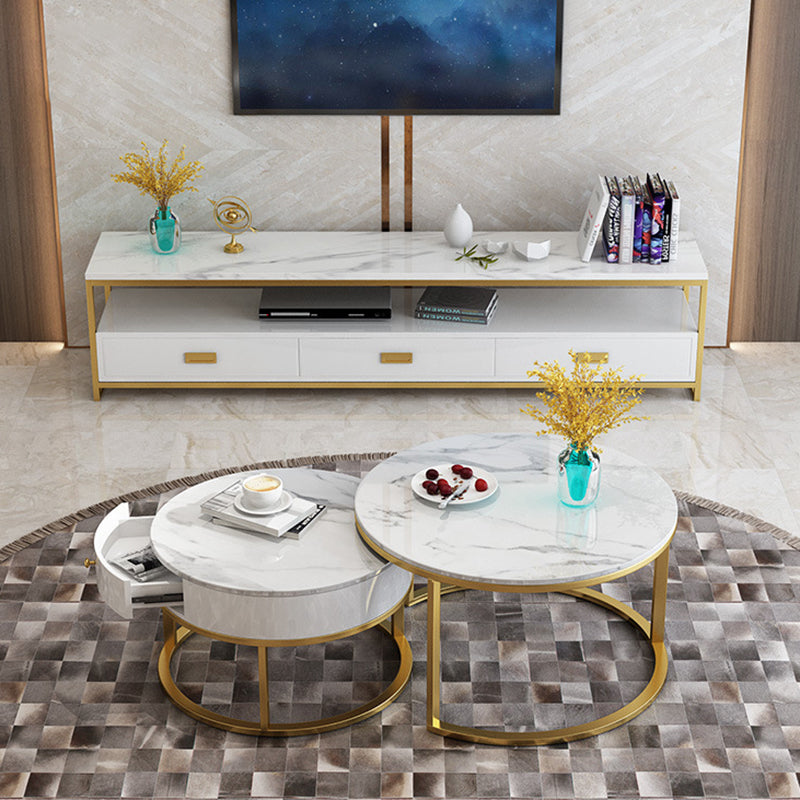 Meuble TV moderne avec 3 tiroirs, console multimédia de rangement ouverte