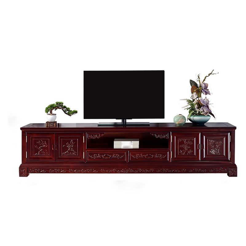 Wooden TV Cabinet Classical Storage TV Stand for Living Room 87"L x 18"W x 20"H Red Open Shelving Clearhalo 'furn' 'furn_tv_stands_entertainment_centers' 'Furniture' 'Living Room Furniture' 'TV Stands & Entertainment Centers' 'TV Stands & Media Storage Furniture' 'tv_stands_entertainment_centers' 6285648