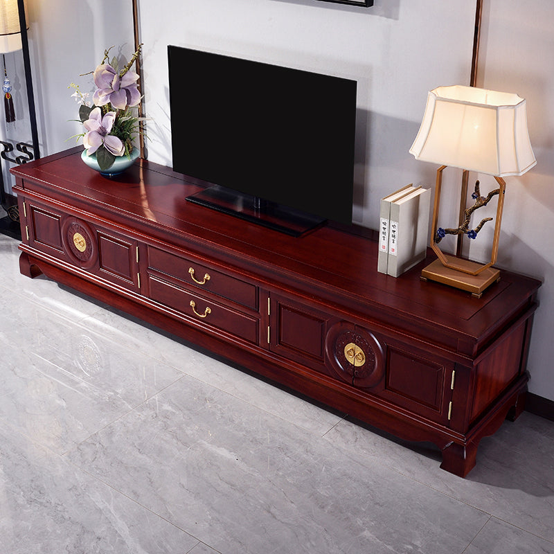 Wooden TV Cabinet Classical Storage TV Stand for Living Room 87"L x 18"W x 20"H Red Cabinet Enclosed Storage Clearhalo 'furn' 'furn_tv_stands_entertainment_centers' 'Furniture' 'Living Room Furniture' 'TV Stands & Entertainment Centers' 'TV Stands & Media Storage Furniture' 'tv_stands_entertainment_centers' 6285649