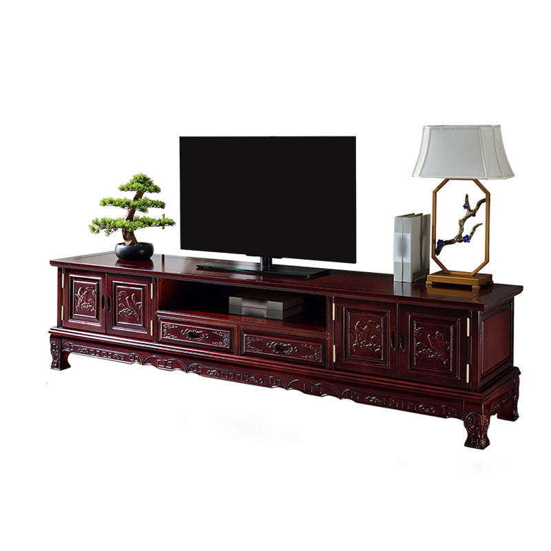 Wooden TV Cabinet Classical Storage TV Stand for Living Room 79"L x 18"W x 23"H Red Open Shelving Clearhalo 'furn' 'furn_tv_stands_entertainment_centers' 'Furniture' 'Living Room Furniture' 'TV Stands & Entertainment Centers' 'TV Stands & Media Storage Furniture' 'tv_stands_entertainment_centers' 6285650