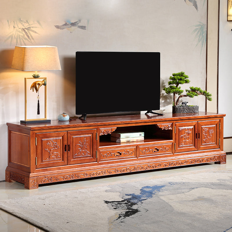 Wooden TV Cabinet Classical Storage TV Stand for Living Room 87"L x 18"W x 20"H Wood Open Shelving Clearhalo 'furn' 'furn_tv_stands_entertainment_centers' 'Furniture' 'Living Room Furniture' 'TV Stands & Entertainment Centers' 'TV Stands & Media Storage Furniture' 'tv_stands_entertainment_centers' 6285652