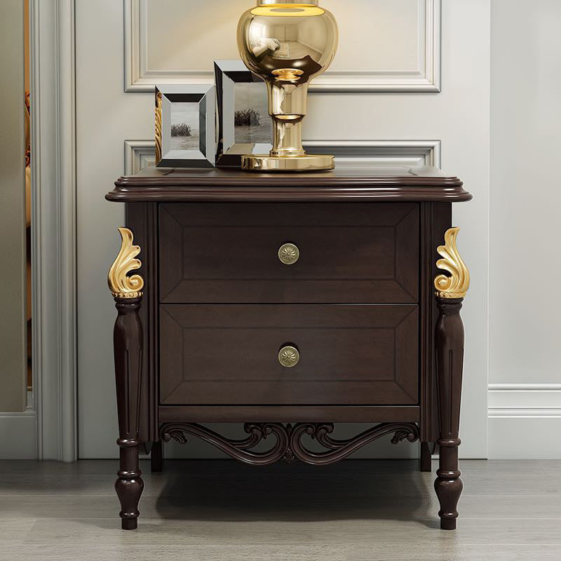 2 cassetti tavolo da notte in legno massiccio tradizionale comodino, 23,6 "di altezza