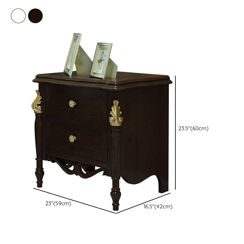 2 cassetti tavolo da notte in legno massiccio tradizionale comodino, 23,6 "di altezza