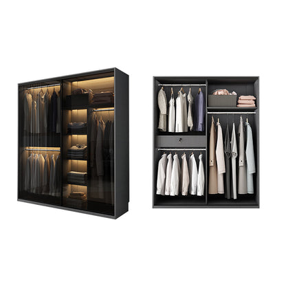 Modern Style Glass Wardrobe Bedroom Wardrobe Closet with 1 Drawer