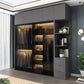 Modern Style Glass Wardrobe Bedroom Wardrobe Closet with 1 Drawer