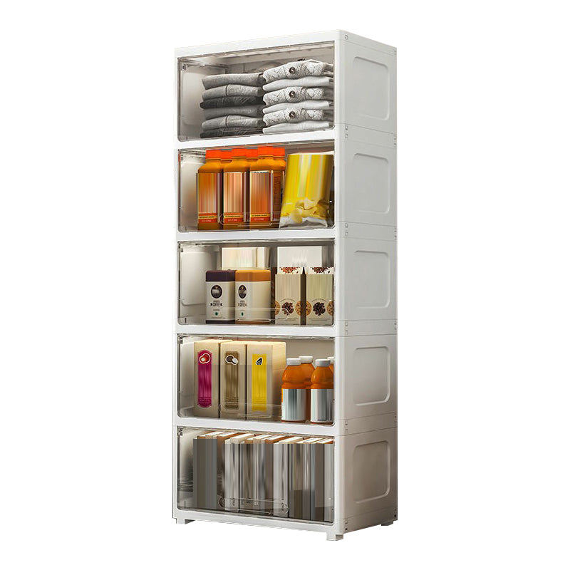5-Door Storage Cabinet Contemporary Plastic Wardrobe Armoire 21.7"L x 12.6"W x 58.7"H White-Clear Clearhalo 'Armoires & Wardrobes' 'armoires_wardrobes' 'Bedroom Furniture' 'furn' 'furn_armoires_wardrobes' 'Furniture' 6287239