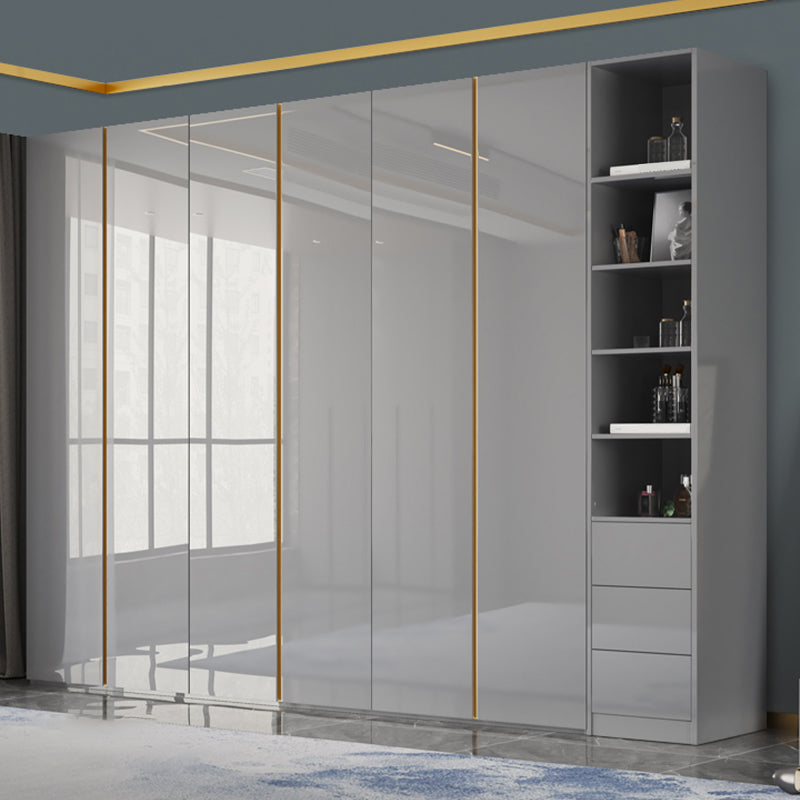 Gabinete de almacenamiento gris alto en brillo gabinete moderno con puertas con bisagras