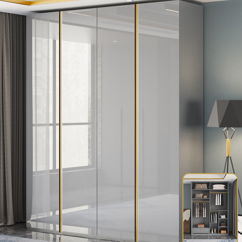 Gabinete de almacenamiento gris alto en brillo gabinete moderno con puertas con bisagras