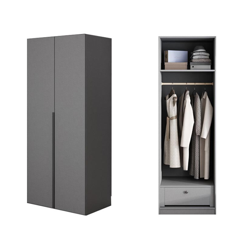 Modern Gray Storage Cabinet with Hinged Doors Faux Wood Cabinet for Bedroom