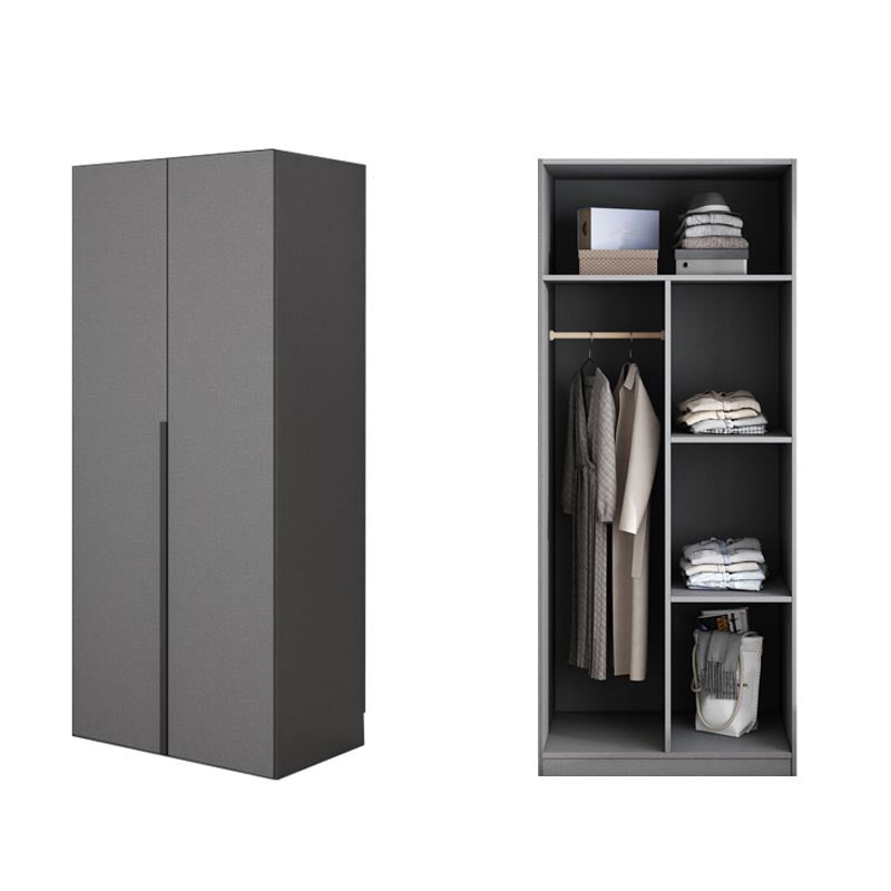 Modern Gray Storage Cabinet with Hinged Doors Faux Wood Cabinet for Bedroom