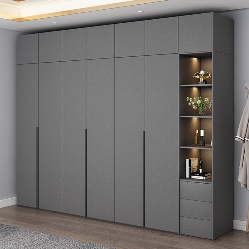 Modern Gray Storage Cabinet with Hinged Doors Faux Wood Cabinet for Bedroom