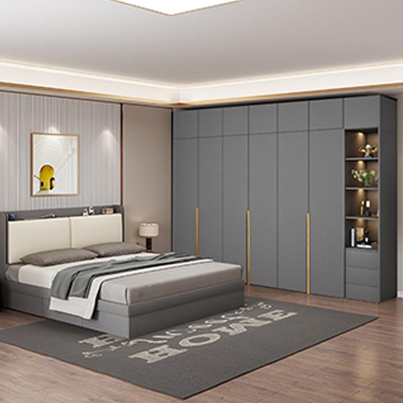 Modern Gray Storage Cabinet with Hinged Doors Faux Wood Cabinet for Bedroom