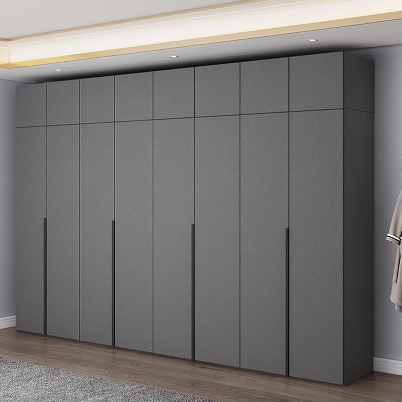 Modern Gray Storage Cabinet with Hinged Doors Faux Wood Cabinet for Bedroom