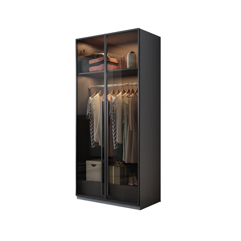 Armoire de porte à charnière de style moderne pour armoire grise de chambre avec des portes en verre