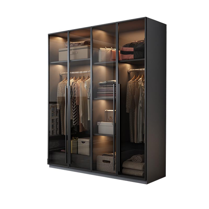 Armoire de porte à charnière de style moderne pour armoire grise de chambre avec des portes en verre
