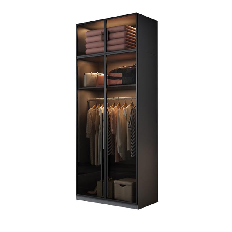 Armoire de porte à charnière de style moderne pour armoire grise de chambre avec des portes en verre