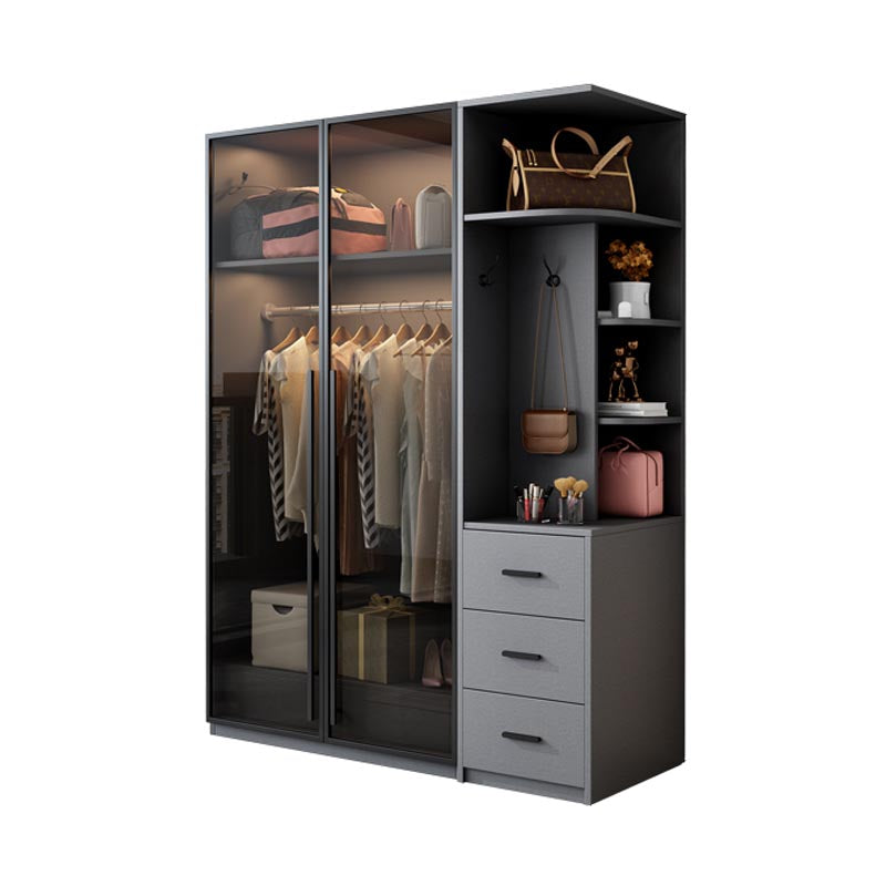 Armoire de porte à charnière de style moderne pour armoire grise de chambre avec des portes en verre