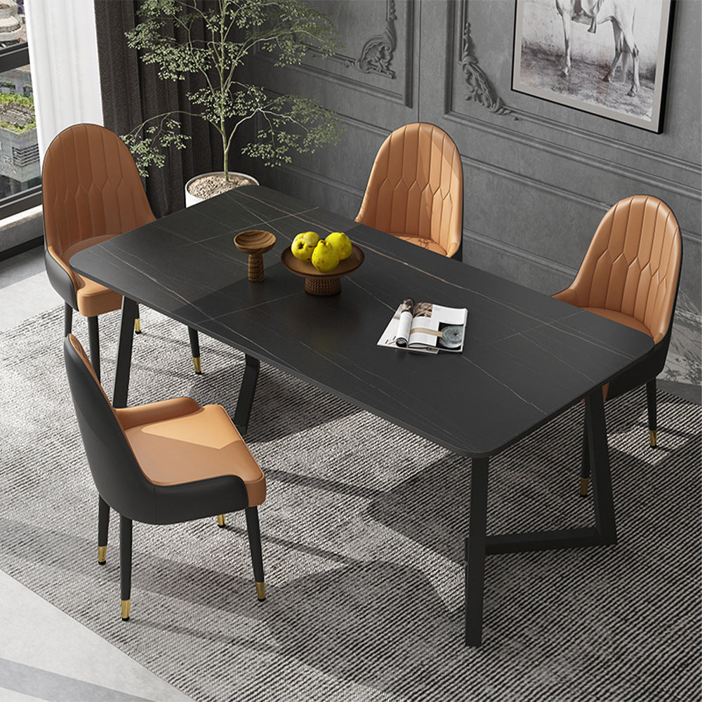 Metal Dinette Set with Faux Leather Chairs 1/2/5/7 Pieces Black Stone Dining Table Set