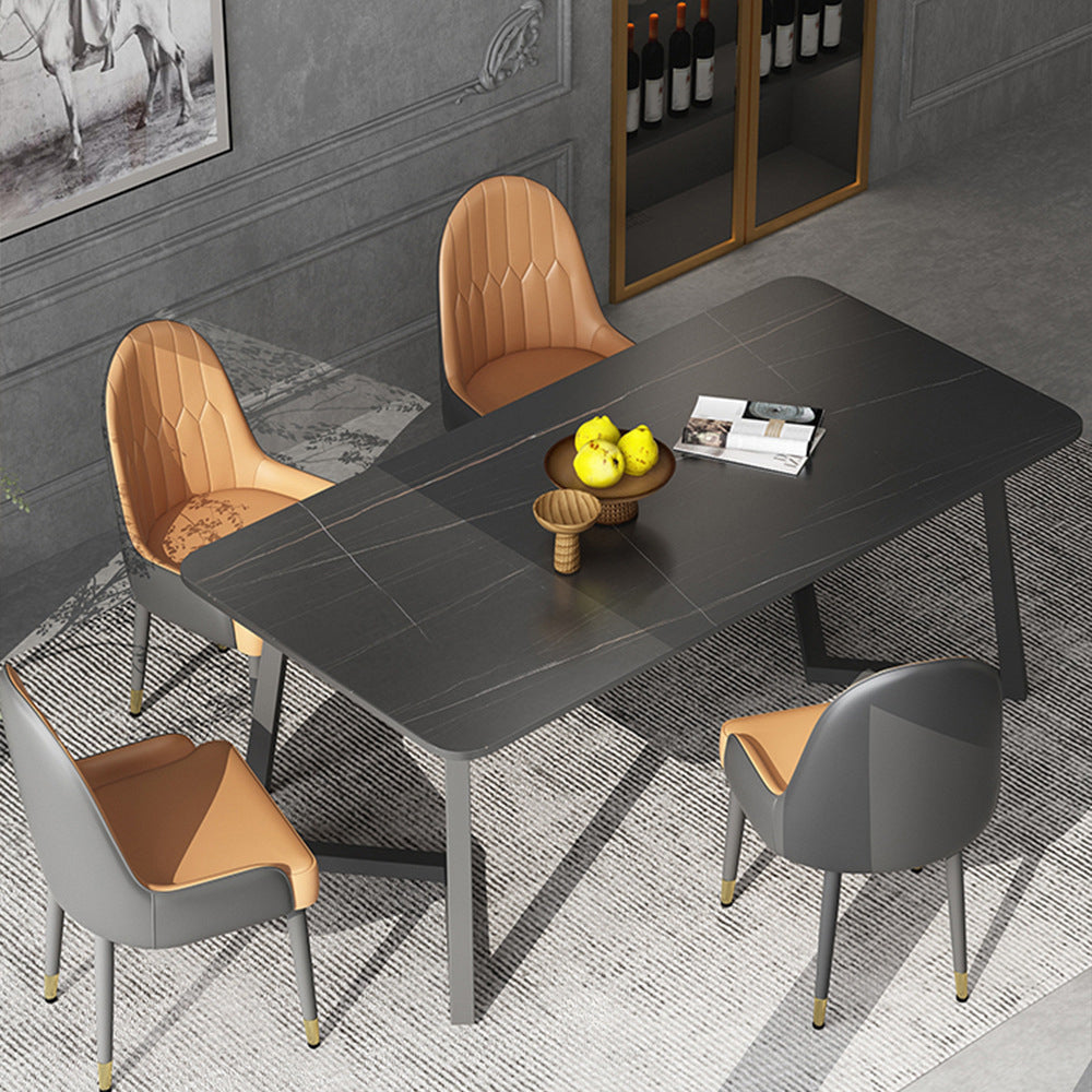 Metal Dinette Set with Faux Leather Chairs 1/2/5/7 Pieces Black Stone Dining Table Set