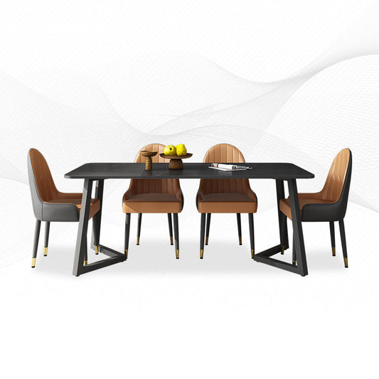 Metal Dinette Set with Faux Leather Chairs 1/2/5/7 Pieces Black Stone Dining Table Set