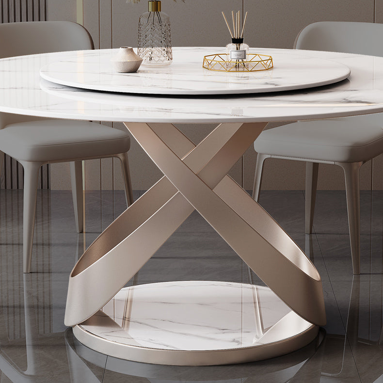 Round Dining Table Set 1/5/7 Pcs Sintered Stone Top Table and Upholstered Chairs