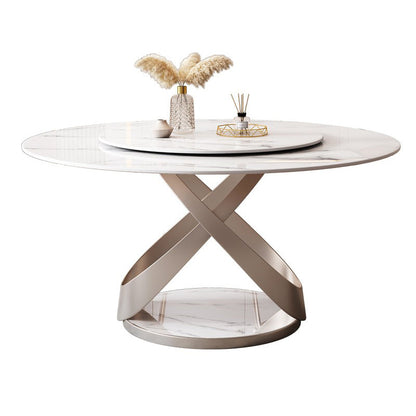 Round Dining Table Set 1/5/7 Pcs Sintered Stone Top Table and Upholstered Chairs