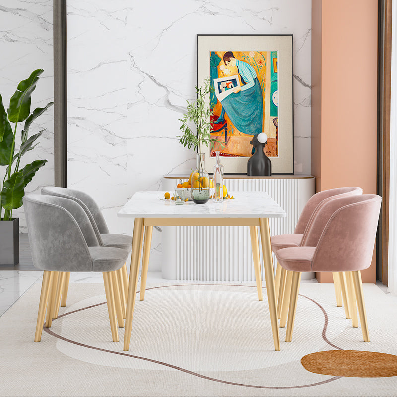 グラムダイニングルームセット1/4/5/7 PCS長方形のダイニングテーブル布張りの椅子付き